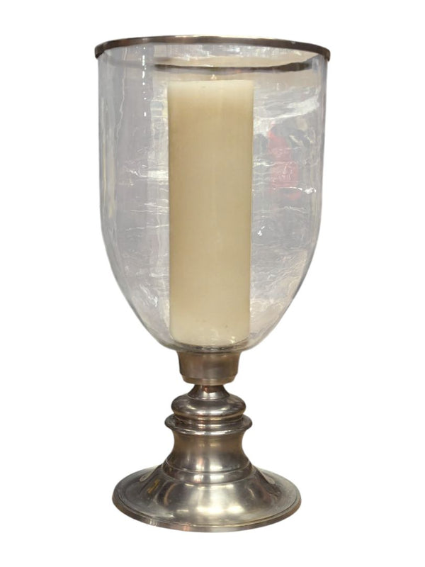 Large Metal and Glass Hurricane Candle Holder w/ Pillar Candle