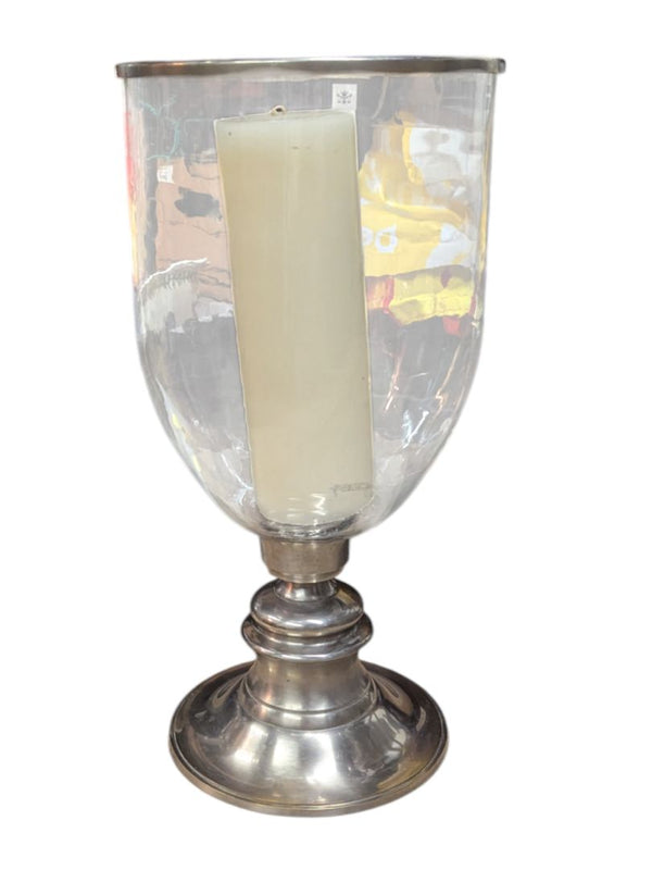 Large Metal and Glass Hurricane Candle Holder w/ Pillar Candle