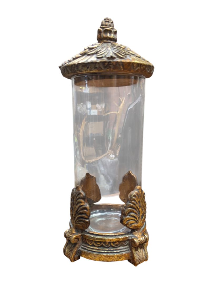 Decorative Lidded Glass Jar w/ Ornate Base