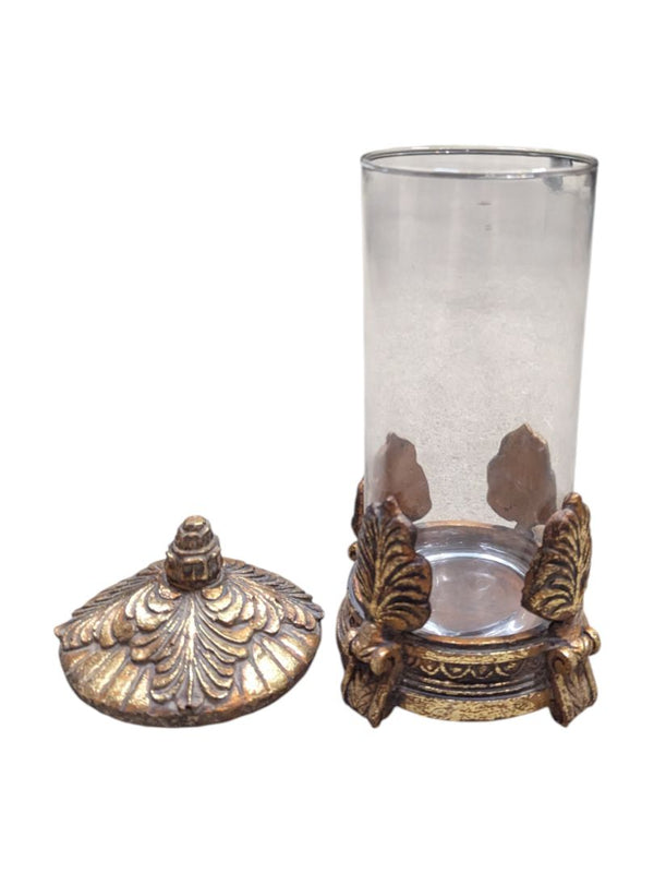 Decorative Lidded Glass Jar w/ Ornate Base