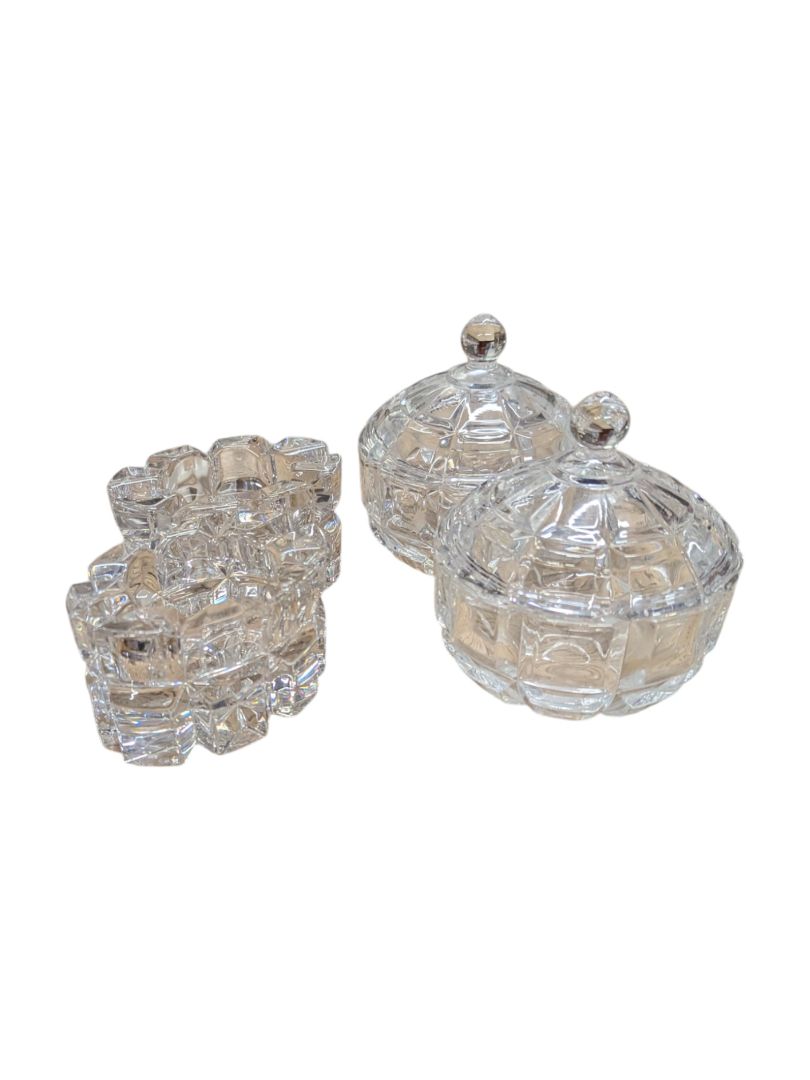 Crystal Glass Trinket Jars and Dish (Set of 4)