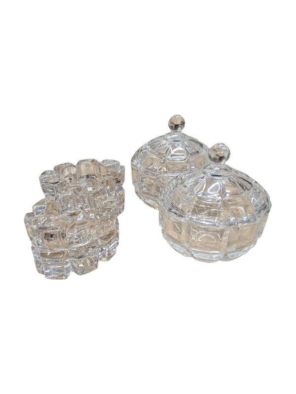 Crystal Glass Trinket Jars and Dish (Set of 4)