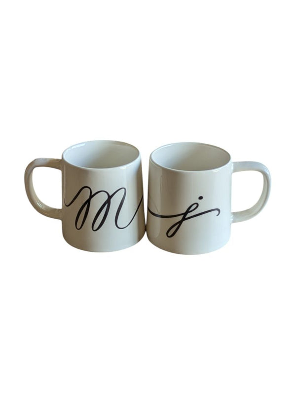 Indigo Script Mono Mugs M&J (Set of 2)