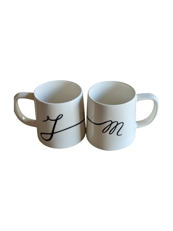 Indigo Script Mono Mugs M&J (Set of 2)