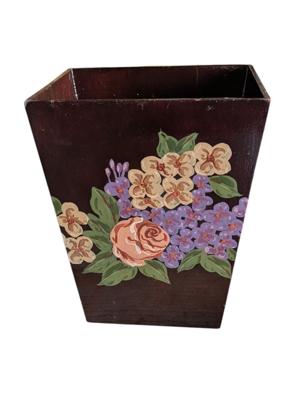 Hand-Painted Wooden Floral Bucket with Faux Fruit & Flowers