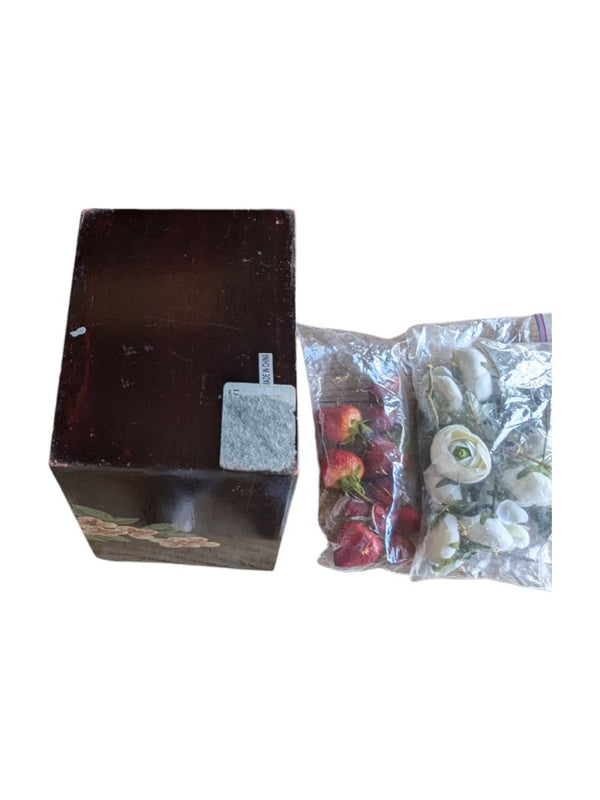 Hand-Painted Wooden Floral Bucket with Faux Fruit & Flowers