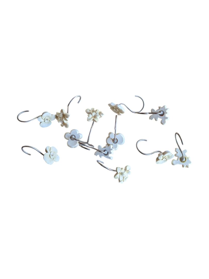 White Floral Curtian/Bathroom Hooks (set of 12)