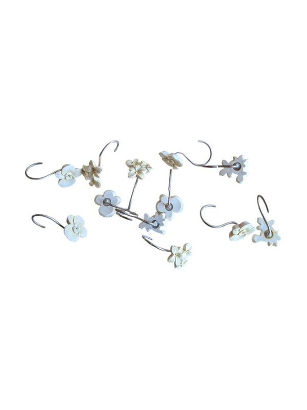 White Floral Curtian/Bathroom Hooks (set of 12)