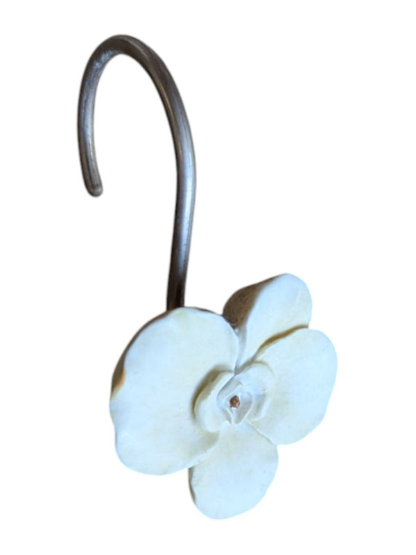 White Floral Curtian/Bathroom Hooks (set of 12)
