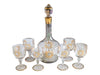 Vintage Hand-Painted Gold Floral Design Glass Decanter & Goblets (7 pc)