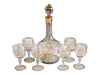 Vintage Hand-Painted Gold Floral Design Glass Decanter & Goblets (7 pc)