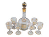 Vintage Hand-Painted Gold Floral Design Glass Decanter & Goblets (7 pc)
