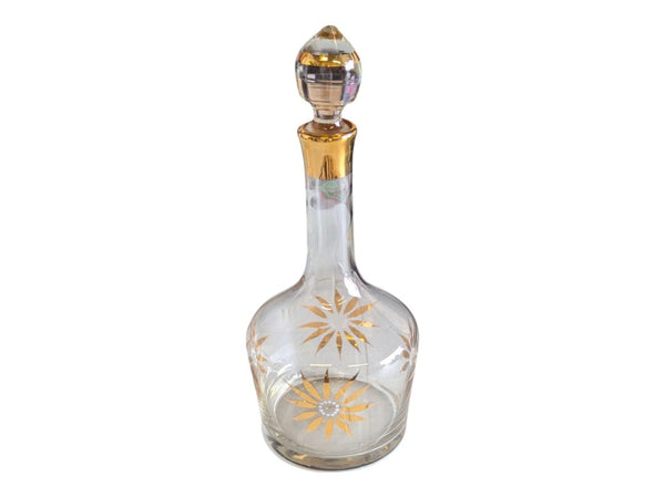 Vintage Hand-Painted Gold Floral Design Glass Decanter & Goblets (7 pc)
