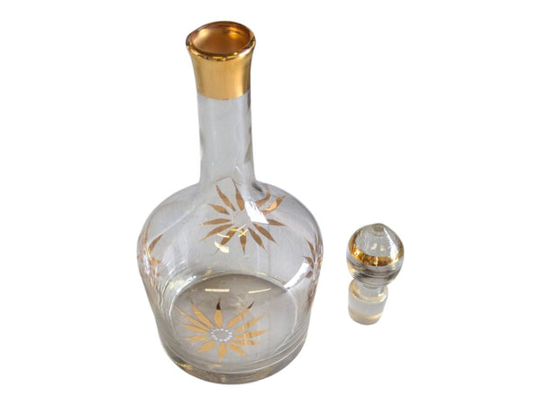 Vintage Hand-Painted Gold Floral Design Glass Decanter & Goblets (7 pc)