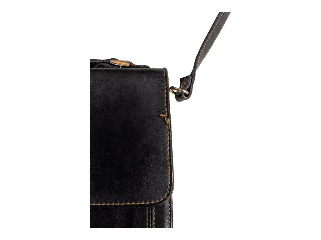 Vintage Stone Ridge Leather Crossbody Black Messanger Bag