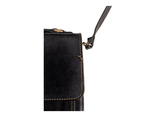 Vintage Stone Ridge Leather Crossbody Black Messanger Bag