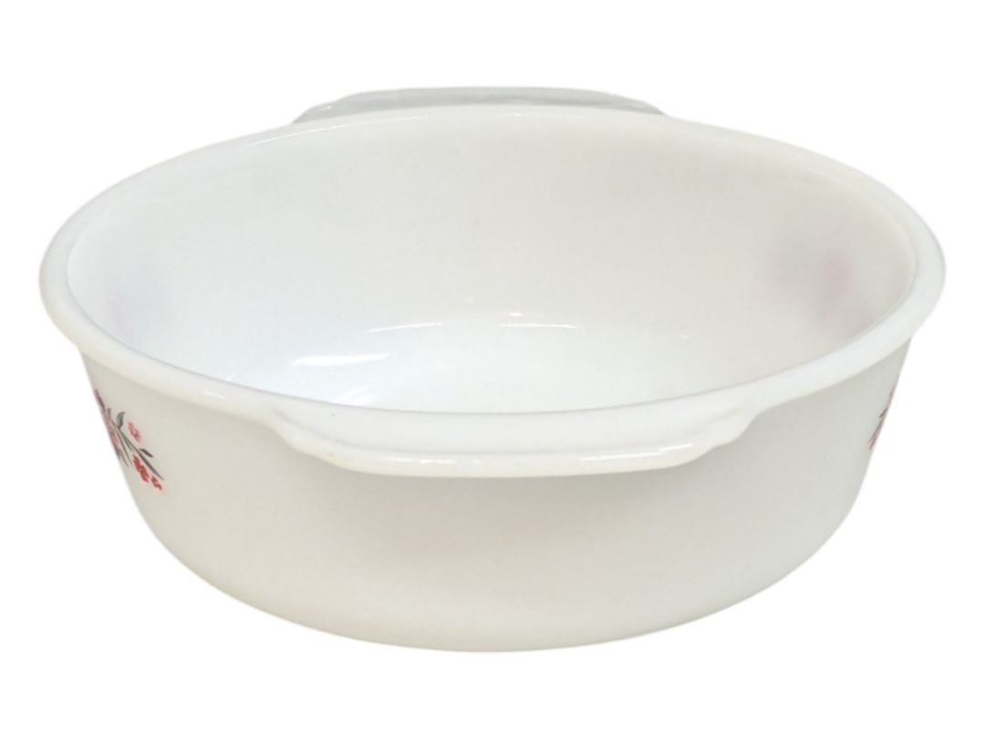 Fire-King Anchor Hocking Milk Glass Casserole Red Floral Pattern Dish
