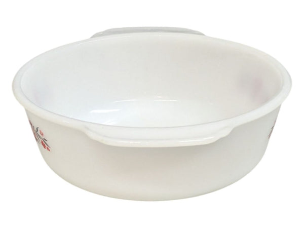 Fire-King Anchor Hocking Milk Glass Casserole Red Floral Pattern Dish