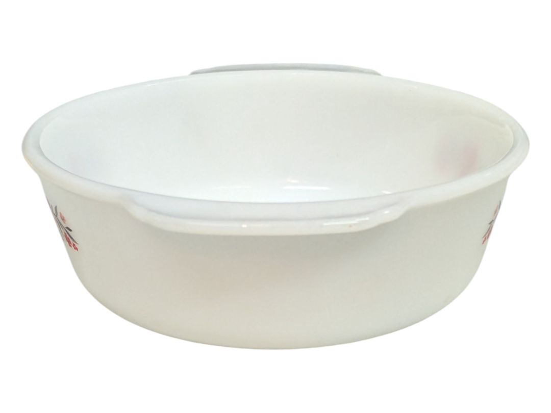 Fire-King Anchor Hocking Milk Glass Casserole Red Floral Pattern Dish
