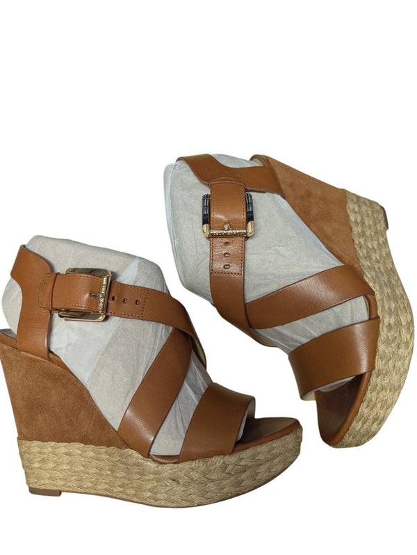 Michael Kors Giovanna Wedge Sandals - Size 8M, Tan Leather