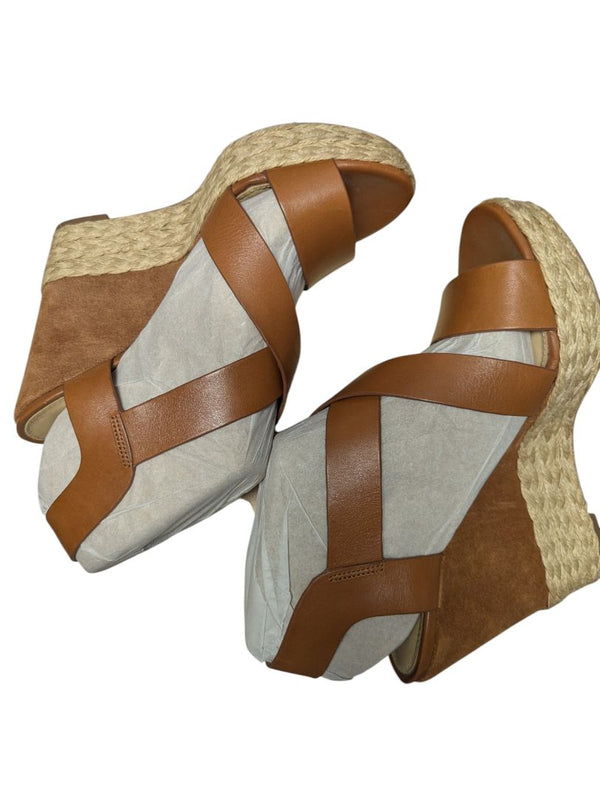 Michael Kors Giovanna Wedge Sandals - Size 8M, Tan Leather