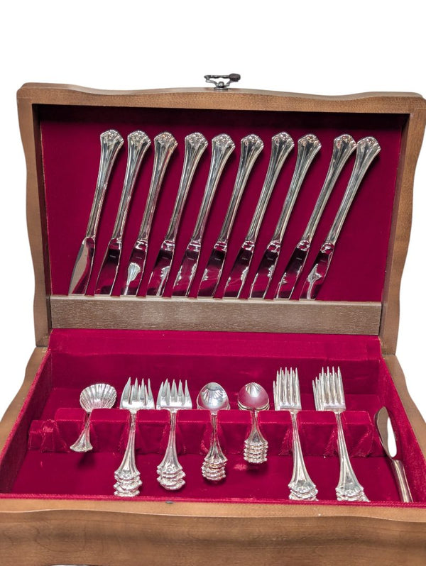Vintage Silver-Plated Flatware Set in Wooden Chest