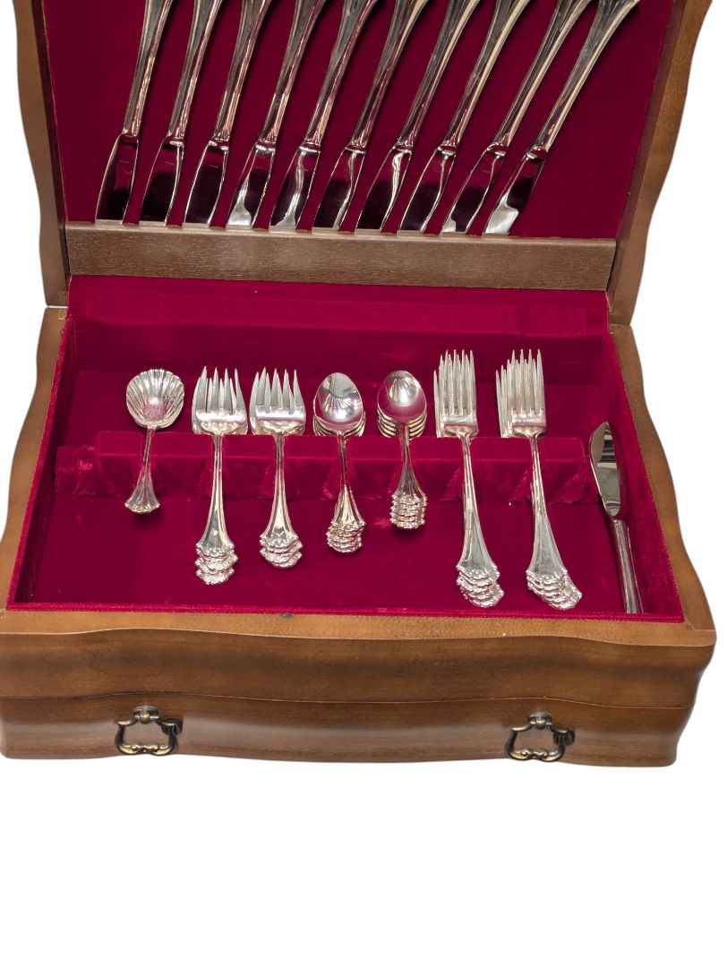 Vintage Silver-Plated Flatware Set in Wooden Chest