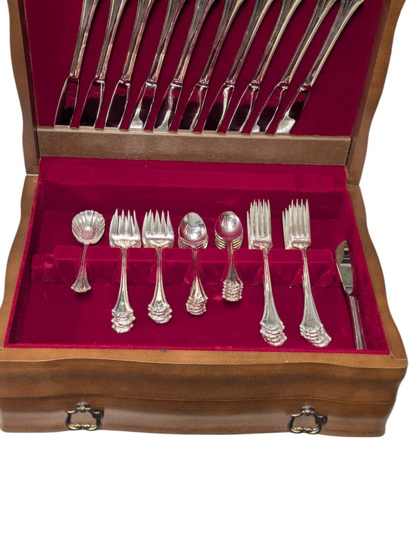 Vintage Silver-Plated Flatware Set in Wooden Chest