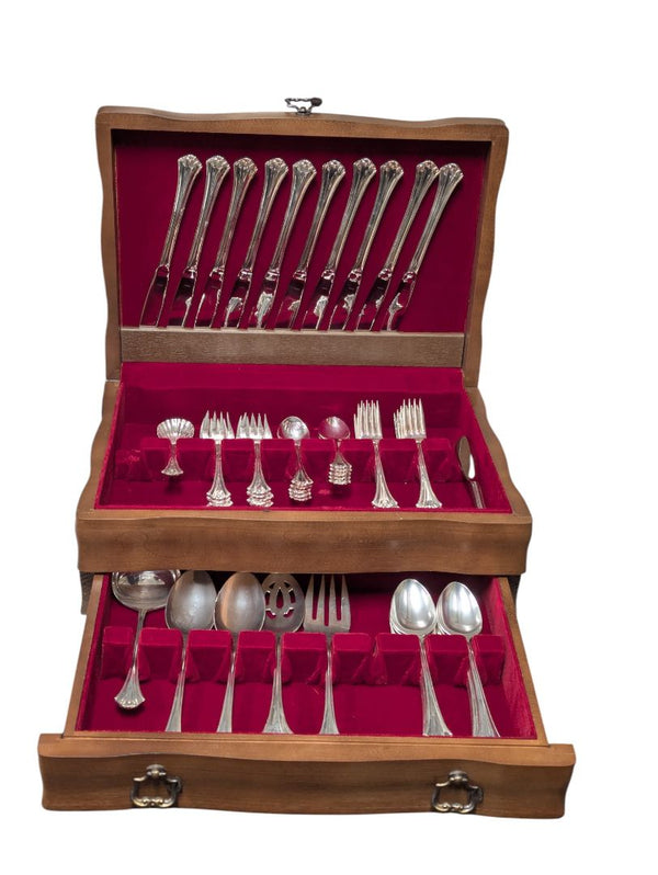 Vintage Silver-Plated Flatware Set in Wooden Chest