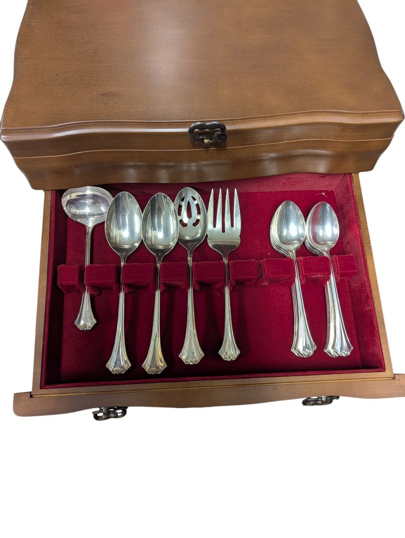 Vintage Silver-Plated Flatware Set in Wooden Chest
