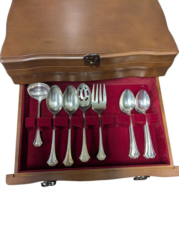 Vintage Silver-Plated Flatware Set in Wooden Chest