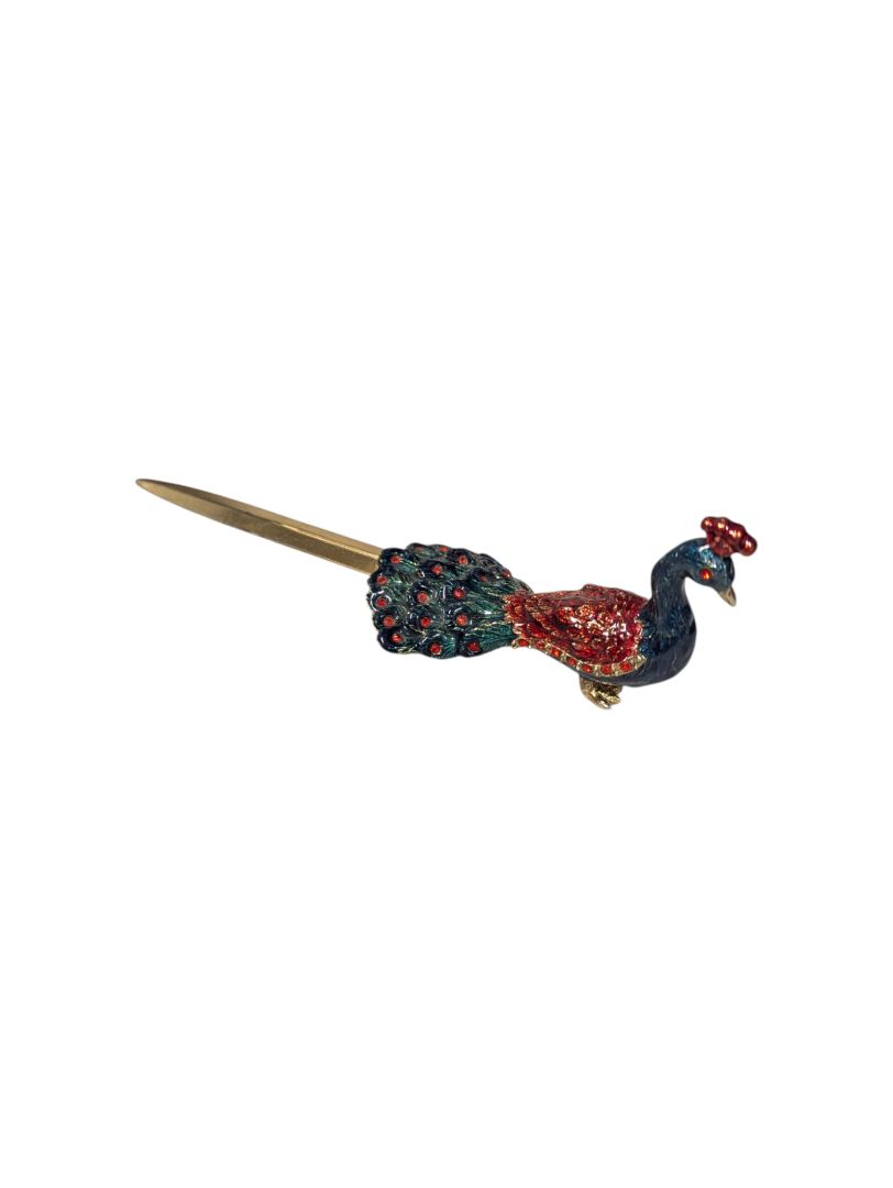 Bombay 5-Piece Peacock Accessory Set - Magnifier, Frame, Clock, Letter Opener, and Tray