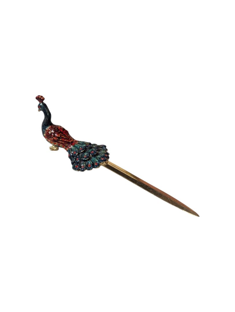Bombay 5-Piece Peacock Accessory Set - Magnifier, Frame, Clock, Letter Opener, and Tray