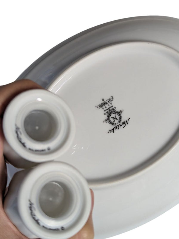 Noritake "Silk Ribbon" serving bowl with salt & pepper shakers