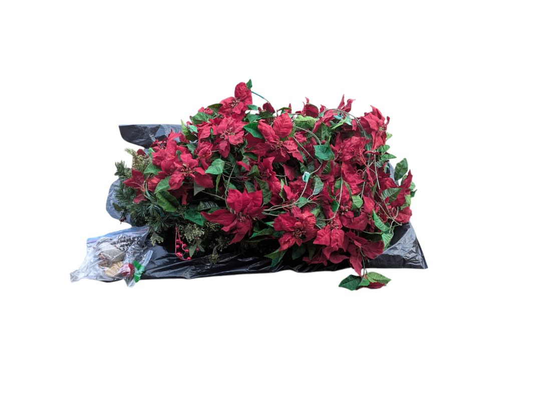 Holiday Poinsettia Floral Décor Lot – Artificial Arrangements & Garlands