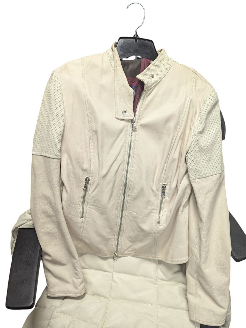 Italian Vera Pelle Leather Jacket – Cream Moto Style