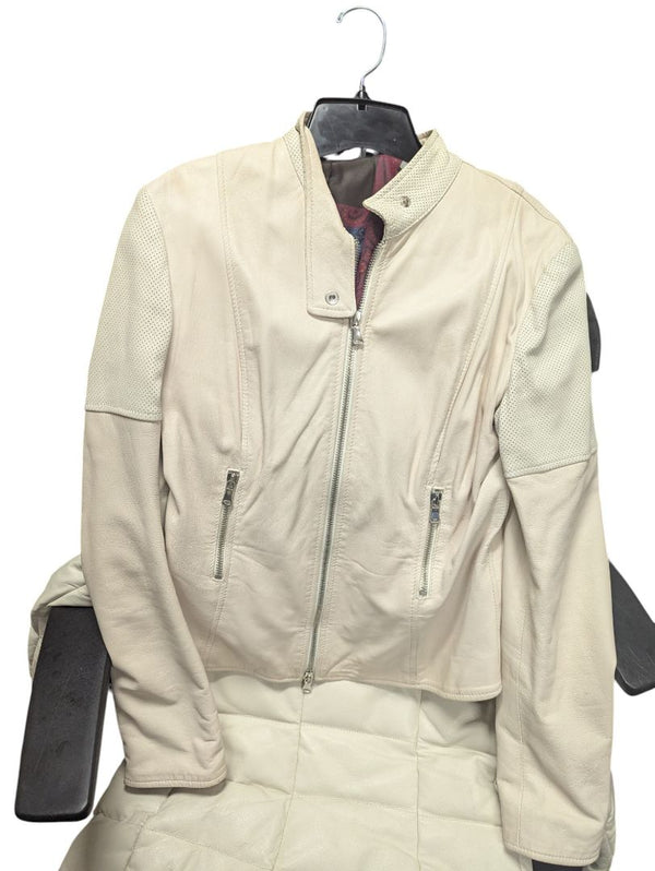 Italian Vera Pelle Leather Jacket – Cream Moto Style