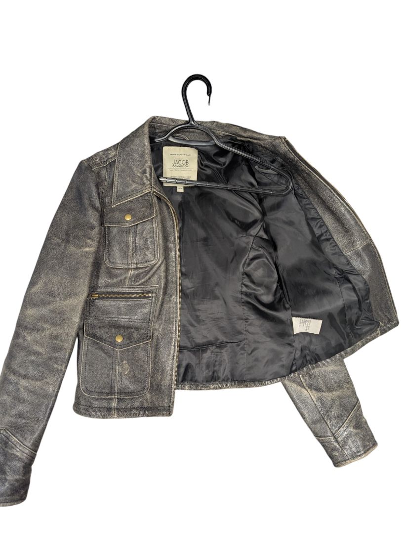 Jacob Connexion Distressed Black Leather Jacket – Size M