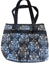 Black & Grey Patterned Tote Bag with Faux Leather Trim