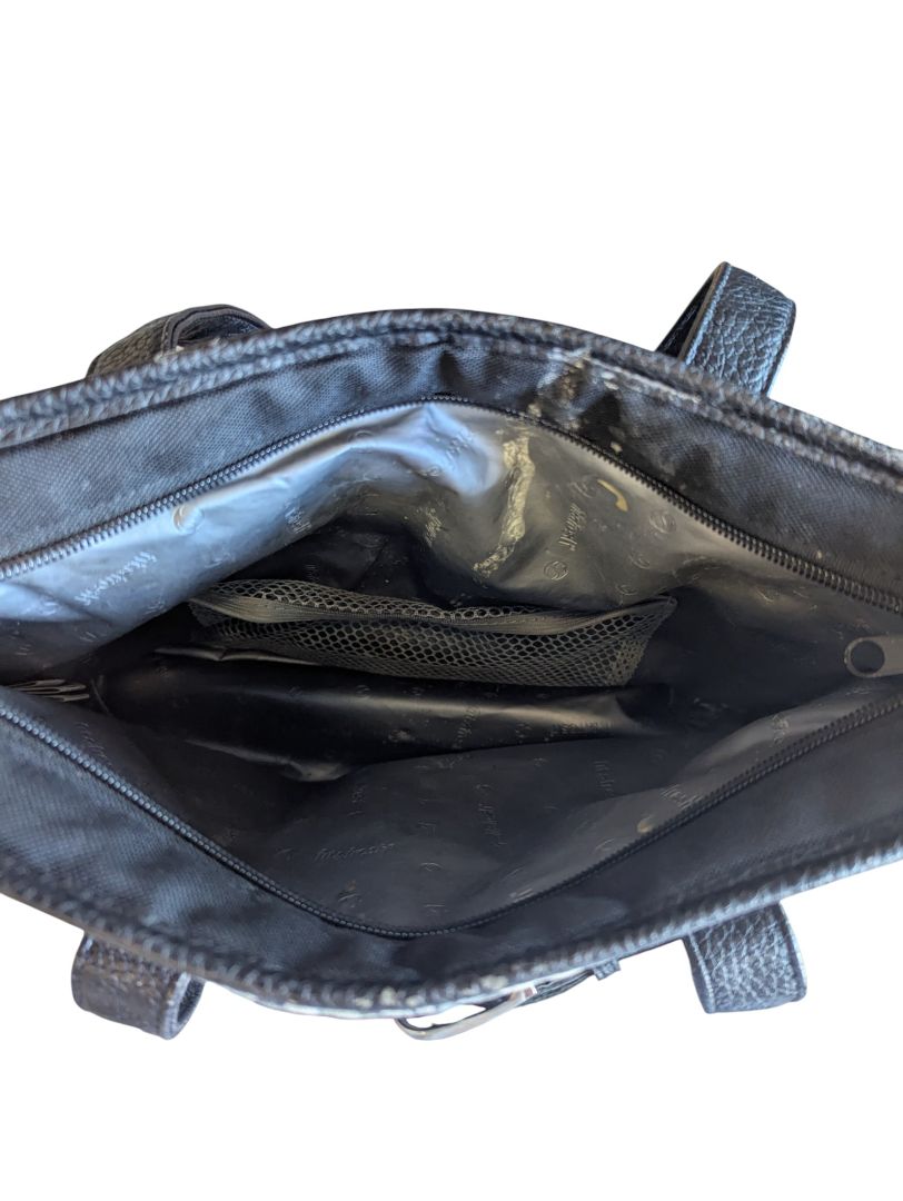 Black & Grey Patterned Tote Bag with Faux Leather Trim