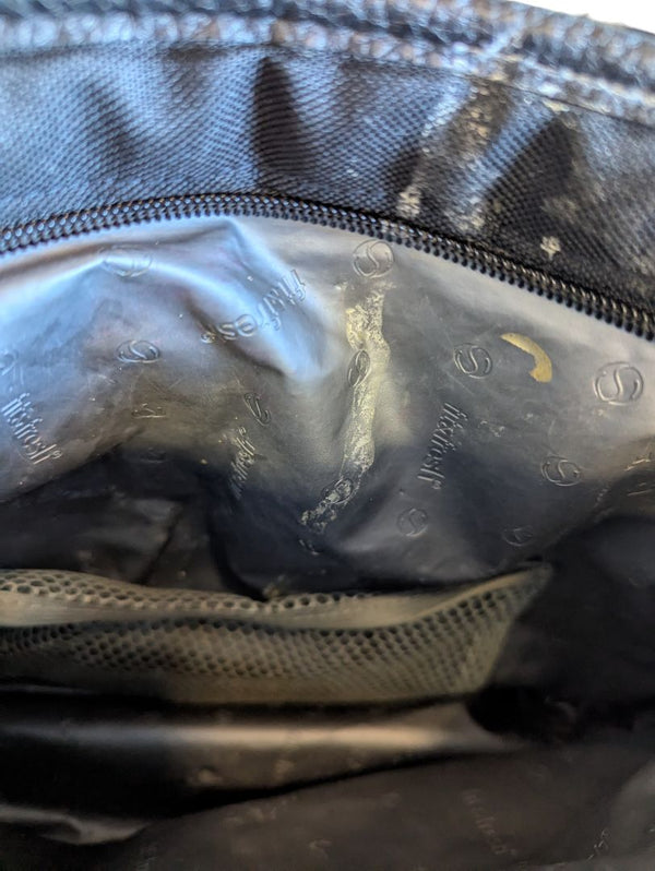 Black & Grey Patterned Tote Bag with Faux Leather Trim