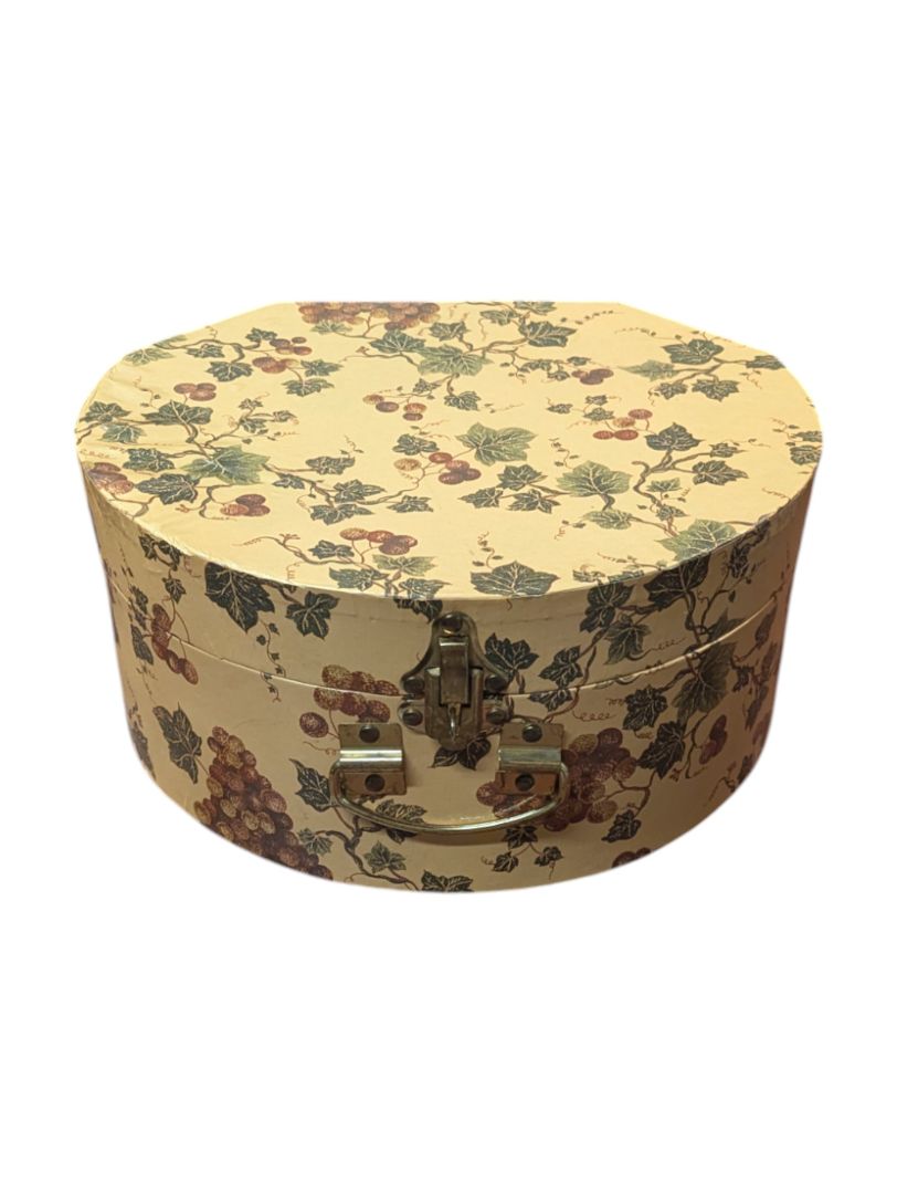 Vintage Hat Box with 2 Hats – Leopard Trim & Embroidered Felt Bowler