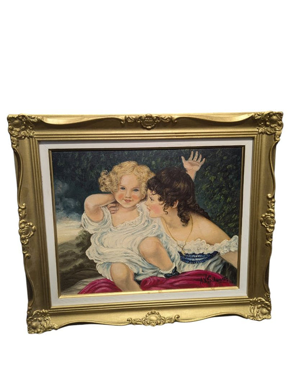 Vintage Framed Oil Painting – Children Portrait Signed A.N. Schurath