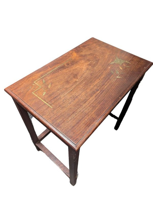 Set of 4 Wooden Nesting Tables with Brass Inlay