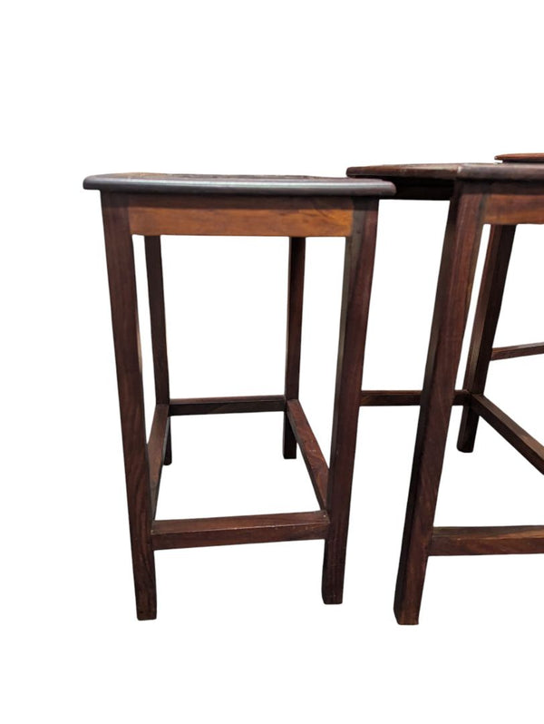 Set of 4 Wooden Nesting Tables with Brass Inlay