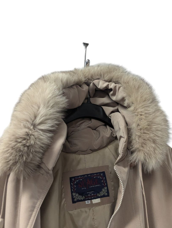 Nuage Beige Winter Coat with Faux Fur Trim
