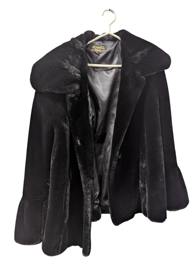 Novelt Junior Black Faux Fur Cape Coat with Hood
