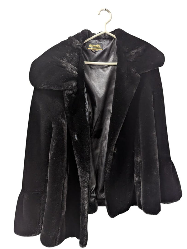 Novelt Junior Black Faux Fur Cape Coat with Hood