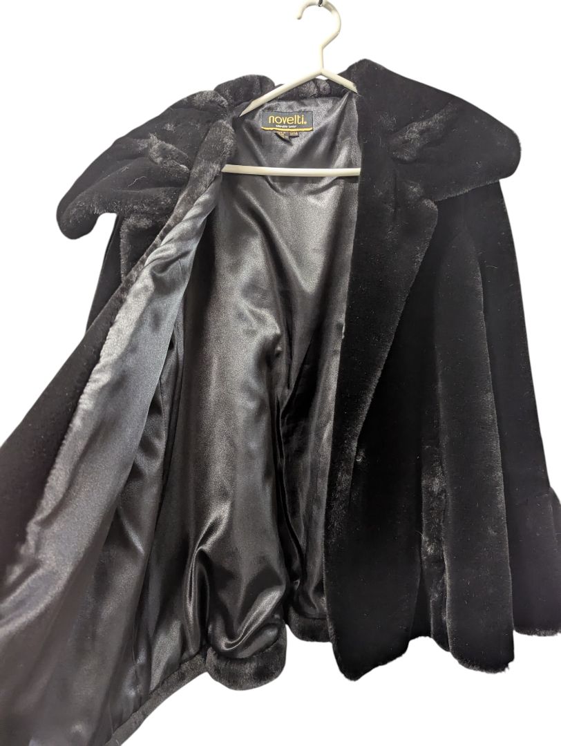 Novelt Junior Black Faux Fur Cape Coat with Hood