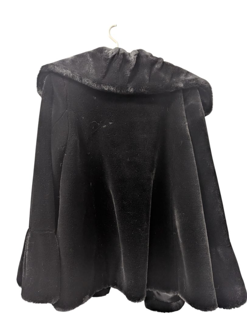 Novelt Junior Black Faux Fur Cape Coat with Hood